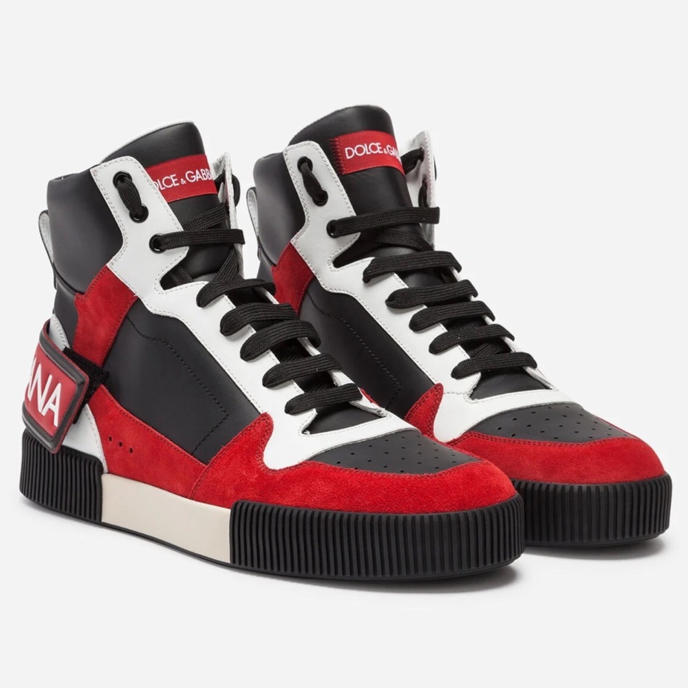 Dolce & Gabbana Red and Black High-Top Sneakers